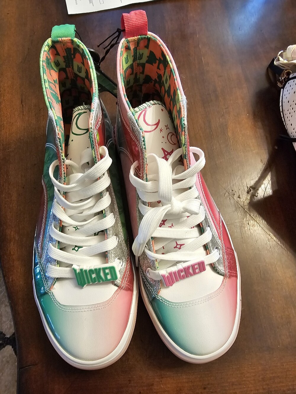 Color-Blocked High Top Sneakers with 'WICKED' Lace Charm. Sz 10